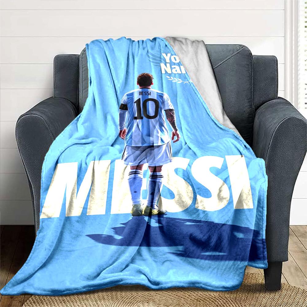 Football Messi Customize Your Name Blanket Gift Personalized Blanket Soft Warm Cozy for Office Office Chair Seaside Nap All-Season Use