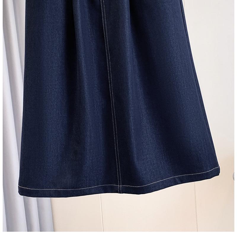 DIMANAF 2026 Summer Plus Size Women Skirts Elastic Waist Oversize Casual Lady Long Skirts Denim Cotton Solid Blue