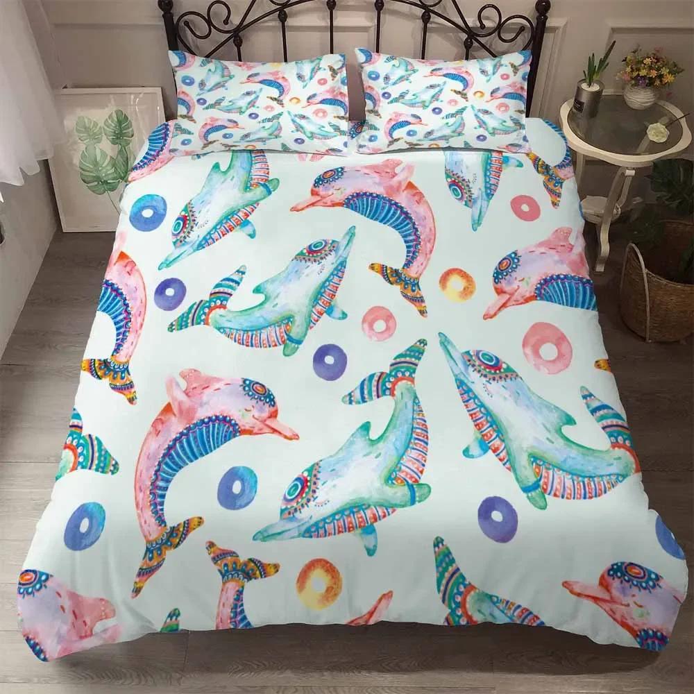 Western Style Bedding Set Sea Turtle Bedlinen White Quilt Set with Pillow Cover Super King Beds 3d Comfortable Thick Bedclothes