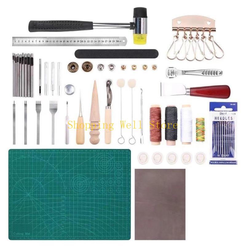 KX4B 69 Pcs Premium Leather Crafts Tools Professional Leather Stitching Trimming Tool