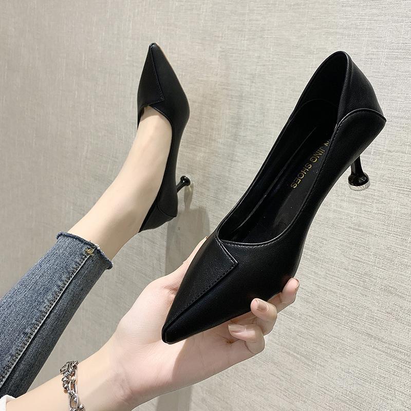 2025 Spring and Summer New High Heels Women's Versatile Women's Shoes Light Mouth Thin Heel Pointed Single Shoes Professional Work Single Shoes