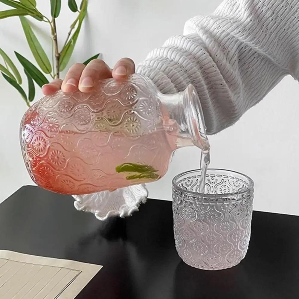 With Cup Glass Water Bottle Transparent Cold Pitcher Household Water Jug Afternoon Tea