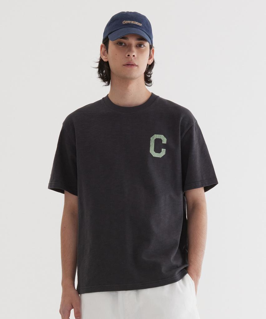 COVERNAT Slub Crack C Logo T-Shirt Charcoal