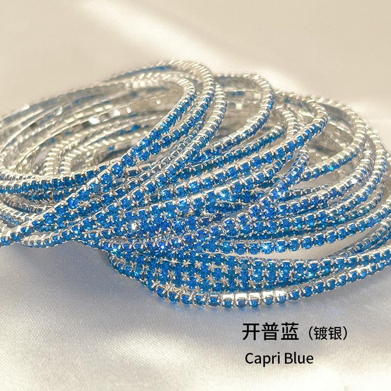 1Pcs Single Row Cubic Zirconia Tennis Bracelet Silver Color Elastic Bangle for Women Multi Layered Wearing Streetwear Jewelry