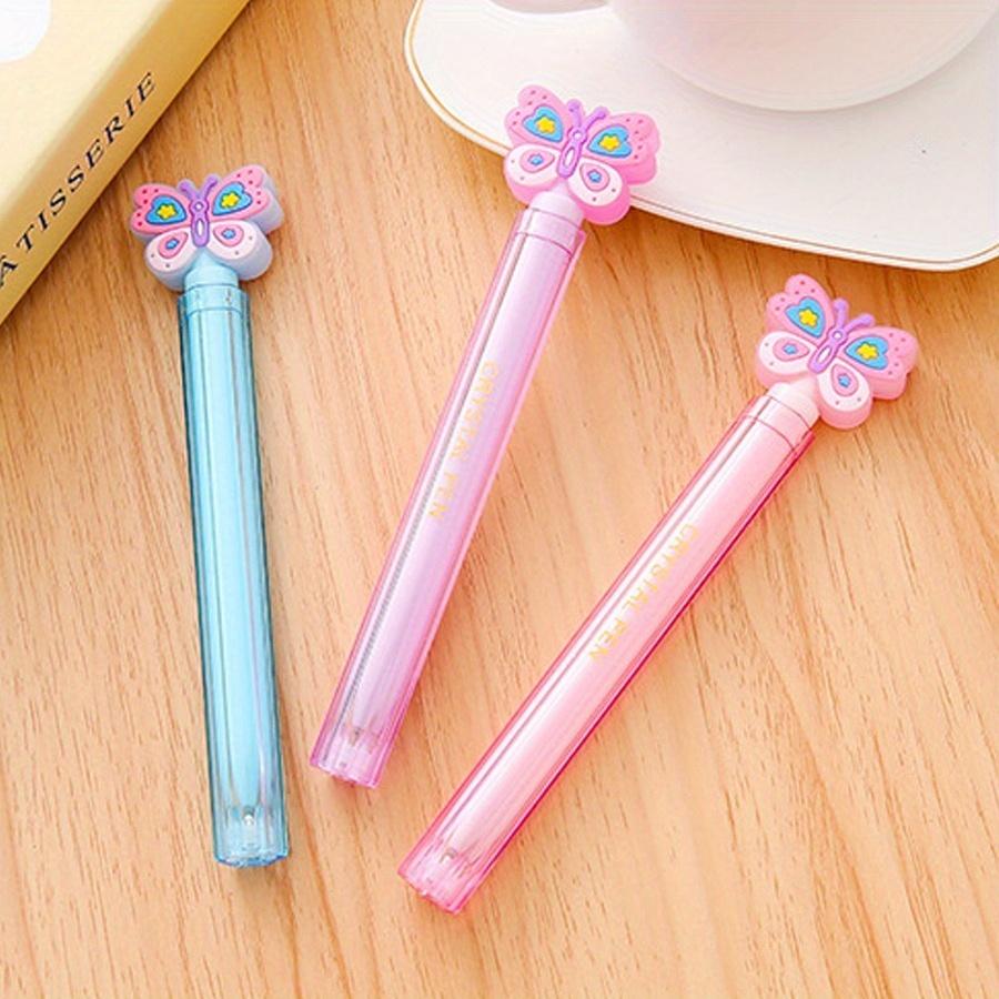 Back To School 10pcs 0.5mm Cartoon Imitation Crystal Butterfly Shape Neutral Pen, Durable School Learn Double Pen Rod Water-based Pen for Awarding