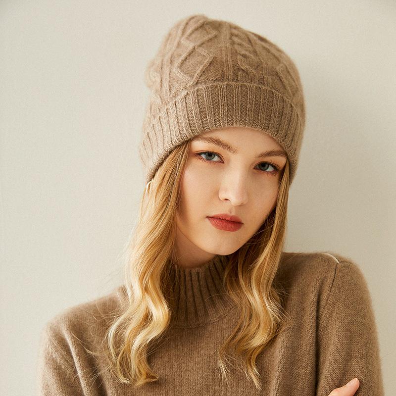 Women's 100% Pure Cashmere Cable Knit Hat, Autumn/Winter Korean Style Turban Hat - New Fashion Warm Hat