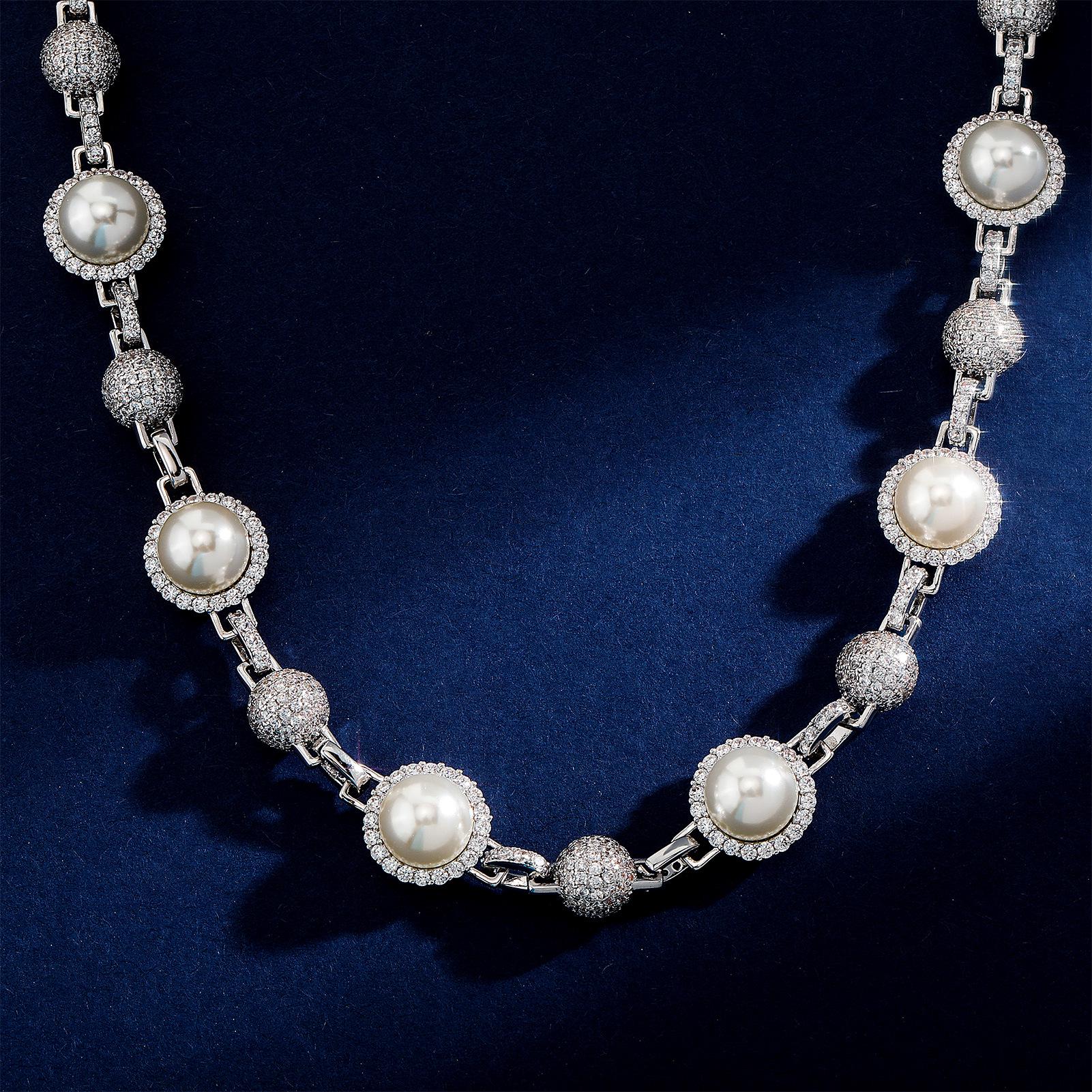 

Elegant Retro Pearl & Diamond Necklace for Men & Women - Simple, Stylish, High-End European & American INS Design Silver 7-inch