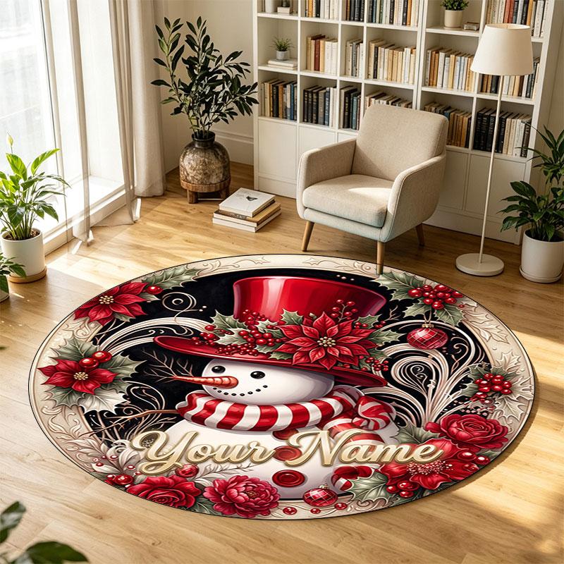 Christmas (22) Theme Circular Crystal Velvet Carpet Customized Name & Text Round Soft Floor Rug For Living Room Bedroom Decor