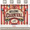 A 2D flat banner  with the content "Welcome to the Carnival"  suitable for weddings and parties