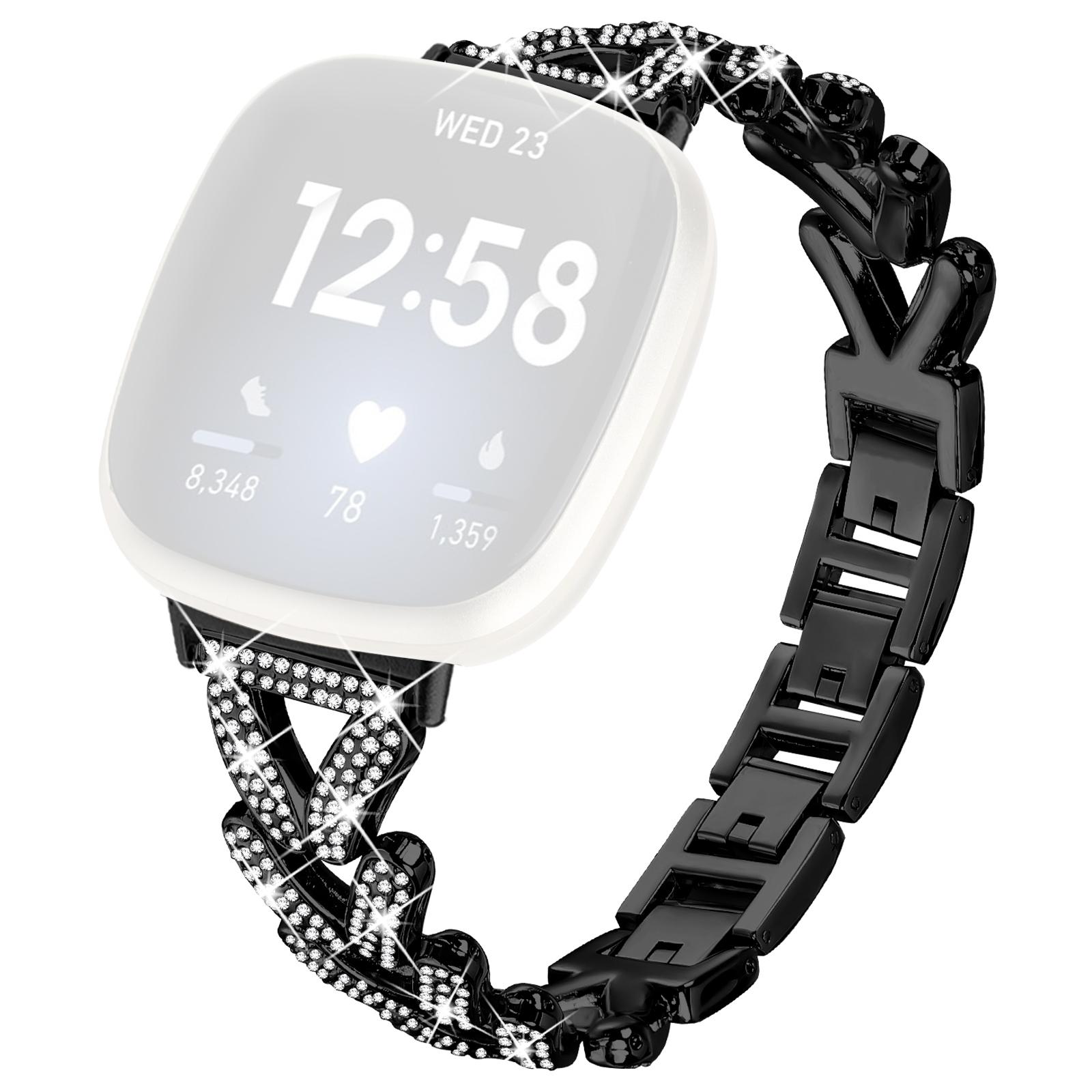 

Браслет для часов из цинкового сплава с витым узором и стразами для Fitbit Versa 3/Fitbit Sense B