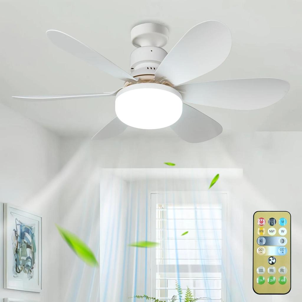 Ventilateur de Plafond E27 Moderne avec Lumière Télécommande Intelligente Sans Fil Mini Plafonnier Domestique pour Cuisine Salle à Manger Chambre Maison