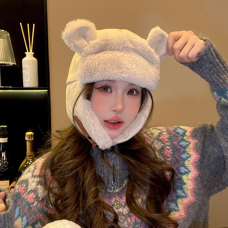 Japanese Cute Cartoon Lei Feng Hat for Women with Autumn and Winter Plus Velvet Warm Cycling Ear Protection Hat Outdoor Ski Hat Men