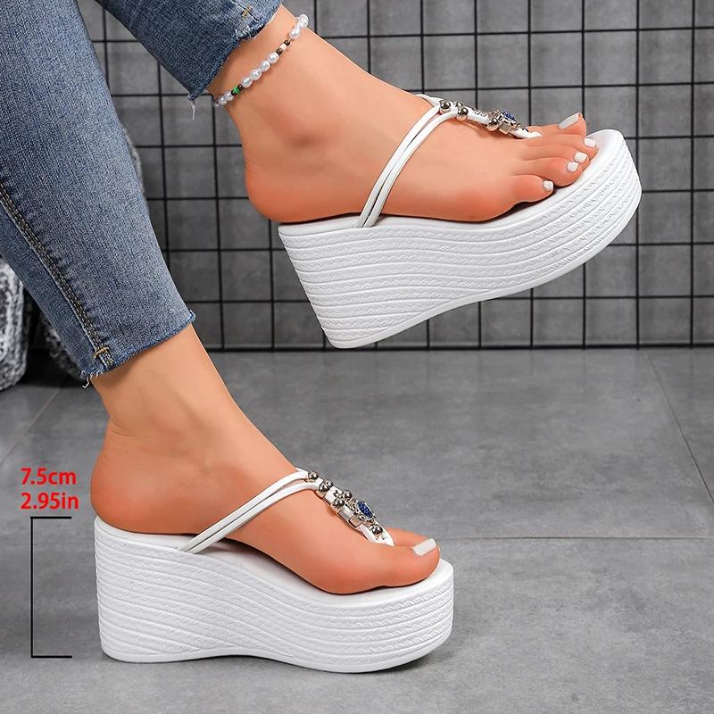 Fashion Roman Style Clip Toe Wedge Heel Sandals for Women Summer 2025 Fashion Chunky Platform Slippers Woman Thick Bottom Beach Slides