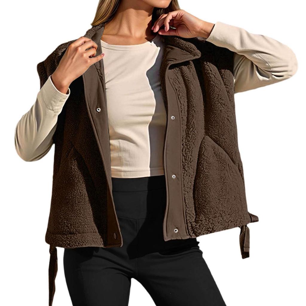 Damen Modische Fleeceweste Übergroße Ärmellose Shearlingjacke Warme Knopfleiste Weste Oberbekleidung