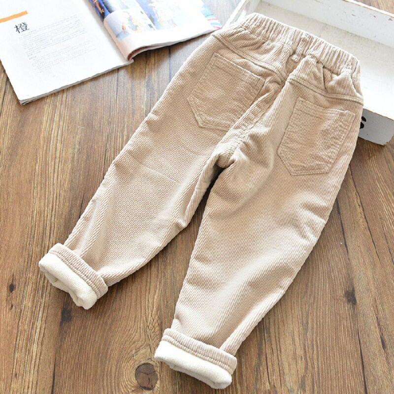 Girls Winter Thickened Corduroy Pants Fleece Lined Warm Casual Trousers For Kids