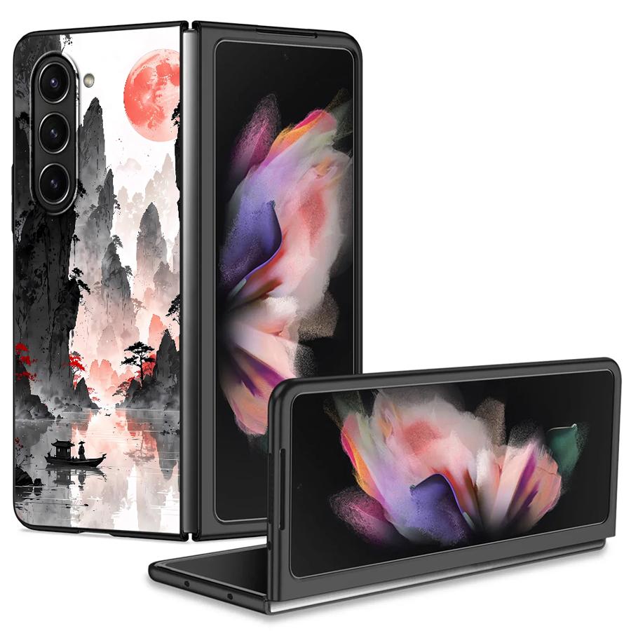 Ink Art Print Japanese Landscape Mountain Back Phone Cover Case for Samsung Galaxy ZFold4 ZFold6 ZFold7 ZFold5 Z Fold 7 6 5 4 3