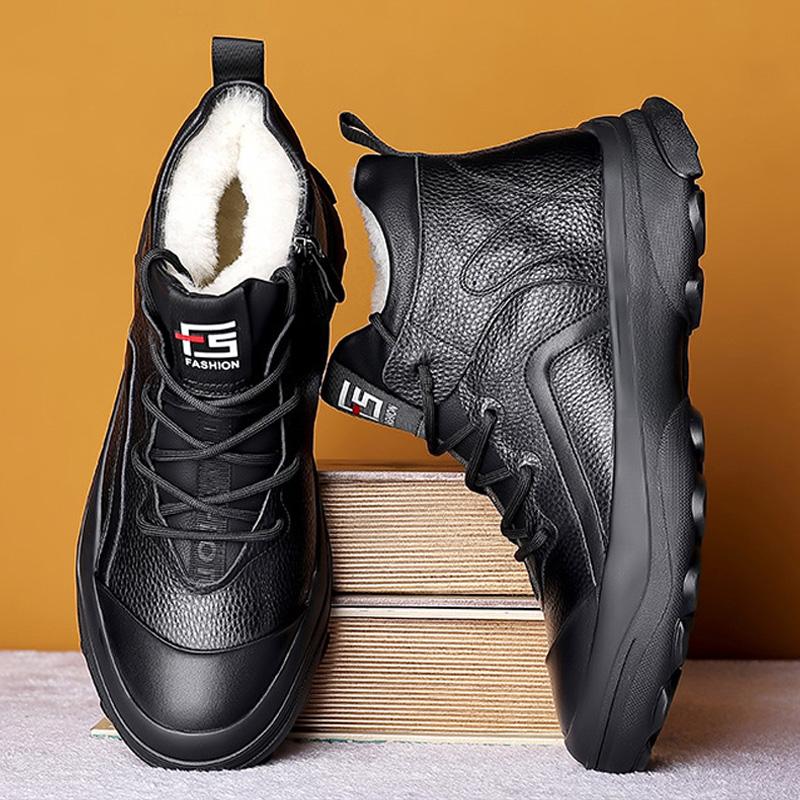 Fashion Genuine Leather Men Boots Winter Natural Cow Leather 2024 Warm Comfortable Non-Slip Men'S Winter Boots Zapatos De Hombre