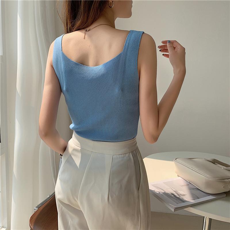 Ladies' Summer Backless T-shirt Women's Casual U-neck Tank Vest Fashion Women's Tank Tops