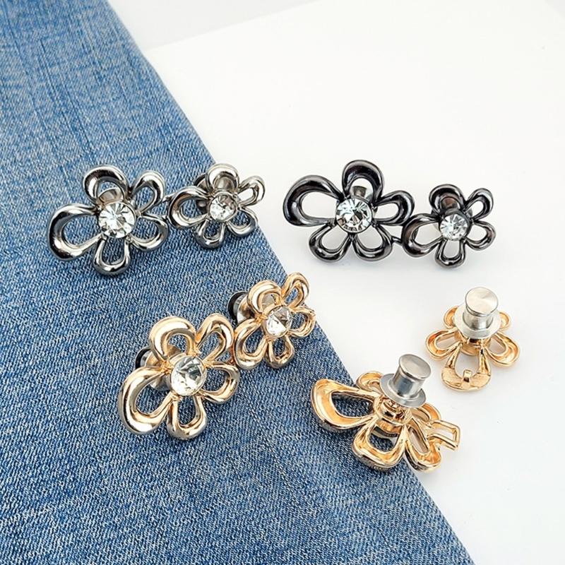 6Pcs Elegant Flower Waist Tightening Button For Jeans Pants Waist Fastener Clip Waist Cincher for Waist Adjustment