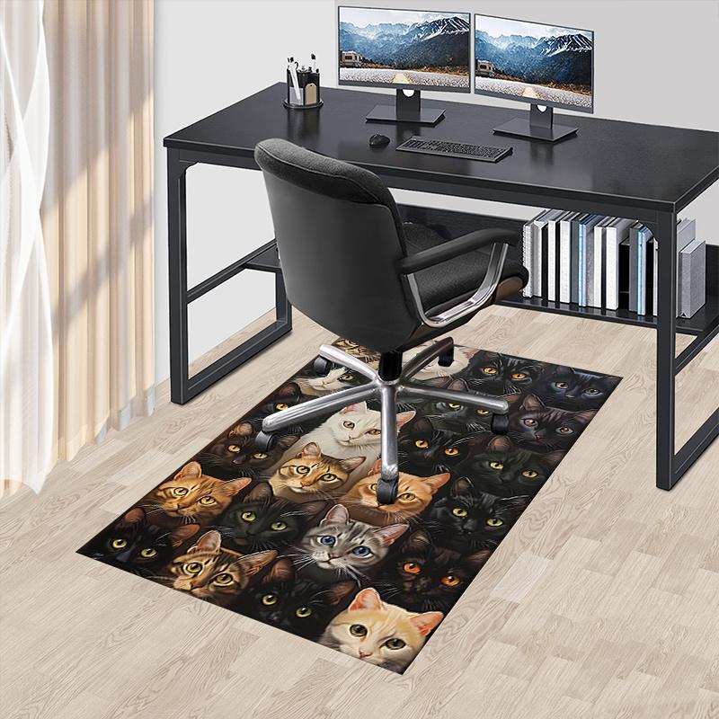 Cute Kitten Theme Chair Mat Office Carpet Oversized Rug for Home Decor, Sofa Carpet, Office Flooring Gift, Suitable for Bedroom, Living Room