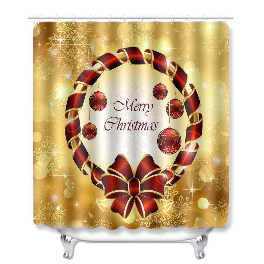 Christmas Shower Curtain Floor Mat Combination Four-Piece Set Bathroom Toilet Carpet Shower Room Mat Foot Mat