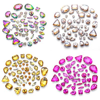 Blandade 50 Strass Enklo Glas Handsömnad Borr Kloborr DIY Bröllopsdekoration Kläder Kristallspänne Strass Sy på Pärlor