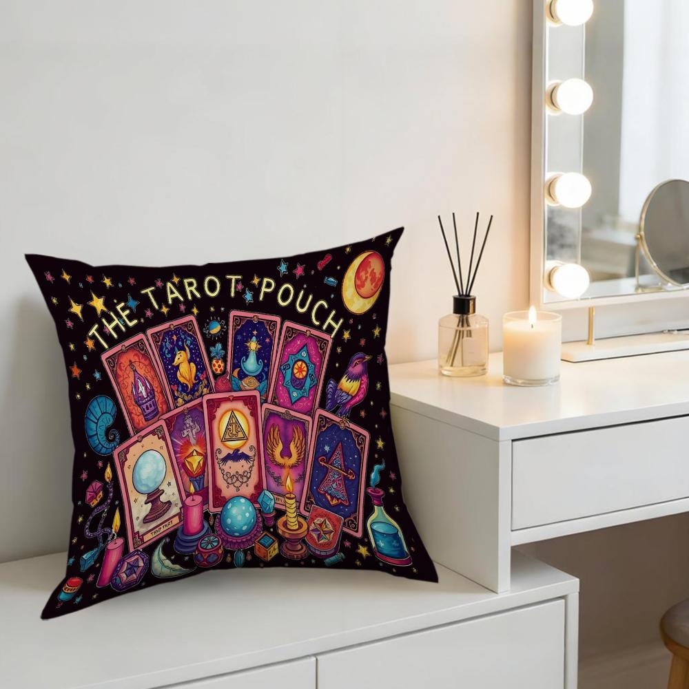 1Pc Tarot Pouch Cushion Cover Black Mystic Cards Print Pillowcase For Sofa Bedroom Decorative Throw Case Home Gift x-2