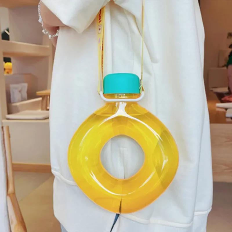 

Креативная спортивная бутылка для воды в форме пончика, милая бутылка для воды для девочек, кавайное кольцо QQ, для путешествий на открытом воздухе, для сока, кофе, молока 350-500ml