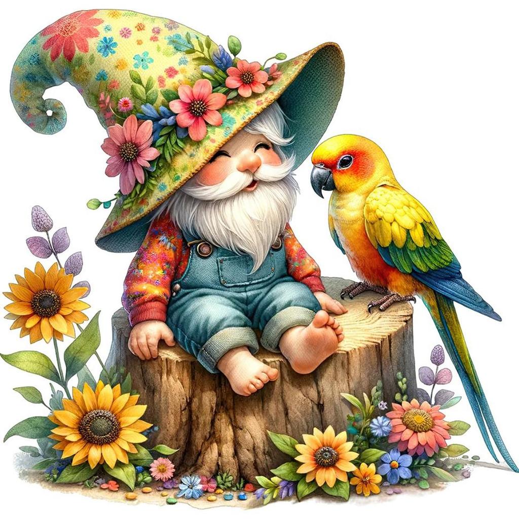Gnome 5D DIY Full Drill Round Diamond Painting Kit for Home Wall Decoration
