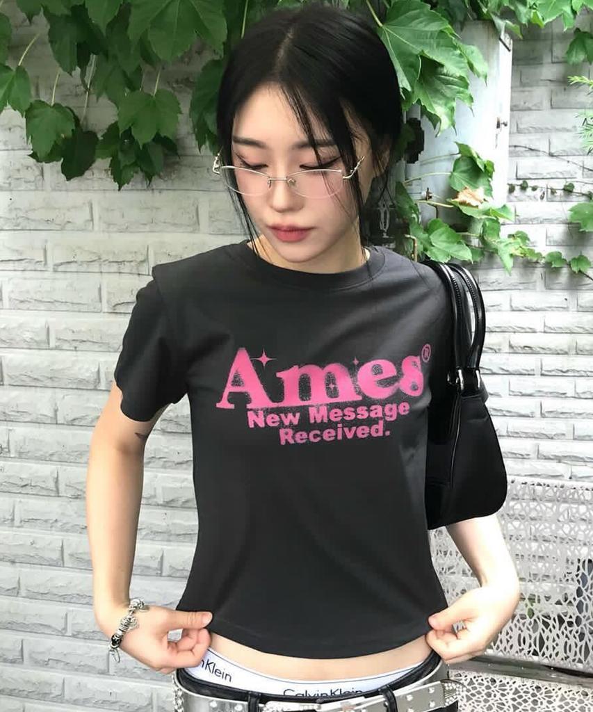 AMES-WORLDWIDE Round Hem Crop Tee Charcoal