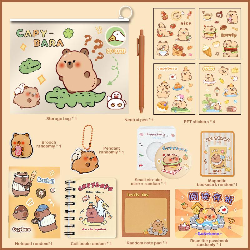 

1 Набор Мультяшный Набор Канцелярских Принадлежностей Блокнот Ручки Закладки Аксессуары Идеально Подходит для Учебы Студентов Подарок