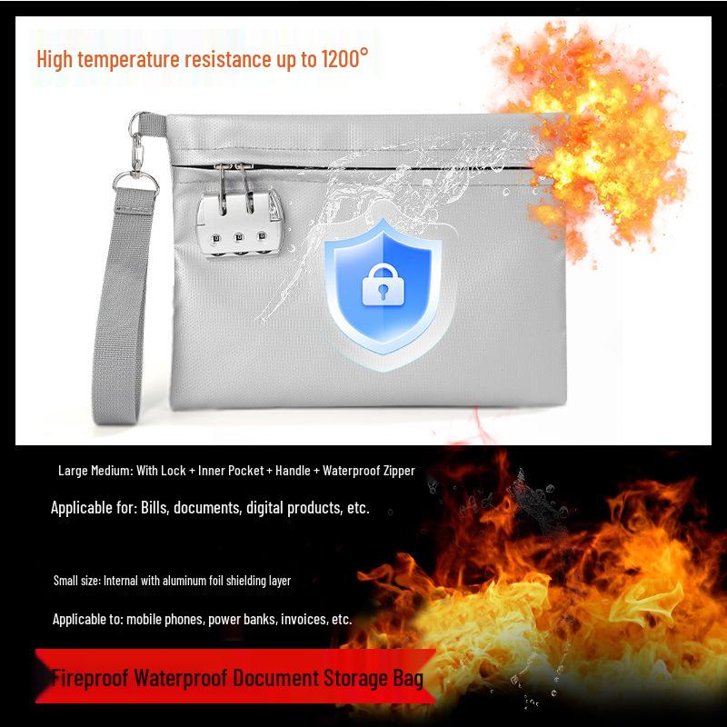 Fireproof Power Bank & Document Bag A4 - Secure Storage for Important Files, Bills, Certificates, Valuables.
