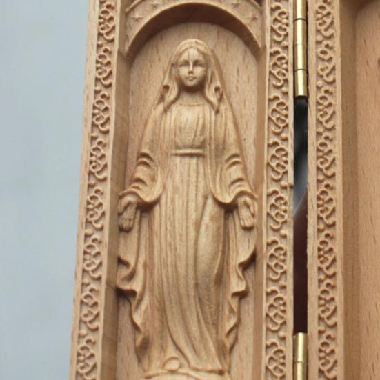Hölzerne Jesus-Statue Handgefertigtes Mini-Triptychon Himmel Christliche Dekoration Religiöses Geschenk für Zuhause Büro Kirche Schule Dekoration