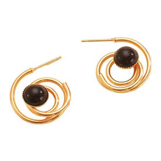 1 Pair Women Earrings Hollow Spiral Design Multi-Color Faux Gemstones Inlaid Electroplated Earrings Jewelry Accessories