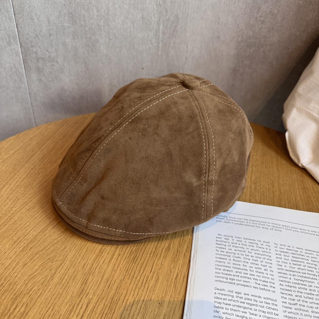 Color Classic Solid Retro Newsboy Cap Faux Suede Material Fall Winter Women