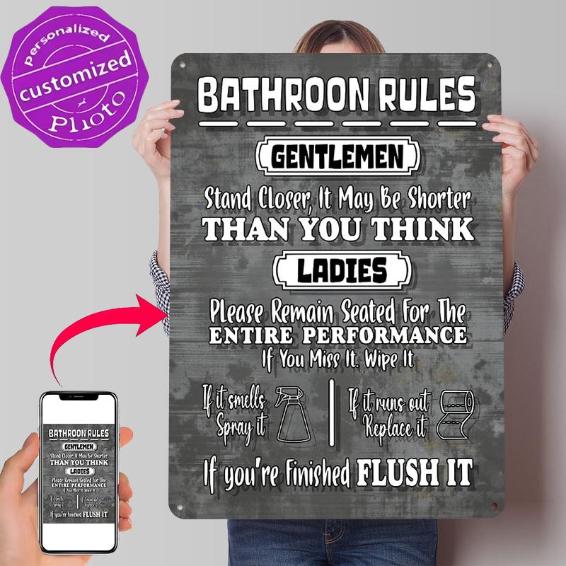 Funny Bathroom Rules Metal Poster Customized Wall Art Retro Vintage Tinplate Signs for Modern Home Decoration Luxury Desk Decor