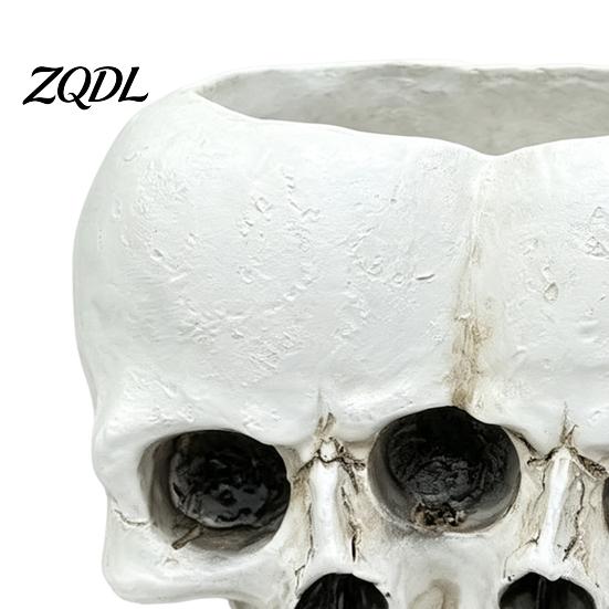 Kreativer Schreibtisch-Sukkulententopf, Doppelkopf-Blumentopf für Grünpflanzen, Realistischer Harz-Pflanztopf, Gothic Halloween-Pflanzenbehälter für Party & Innenbereich