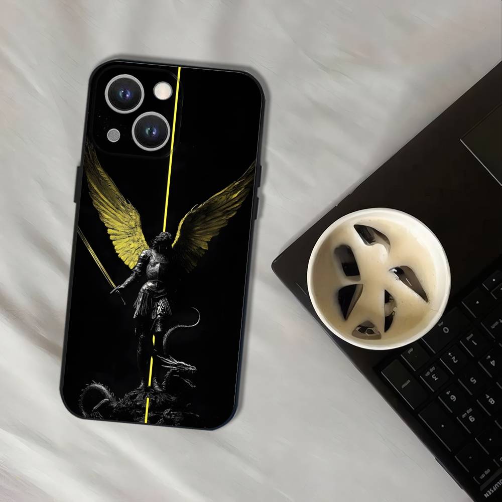 

Archangel Michael Cross Phone Case For iPhone 16,15,14,13,12,11,Pro,XS,Max,XR,Plus,E,SE4,Mini Black Soft Cover iPhone16se4