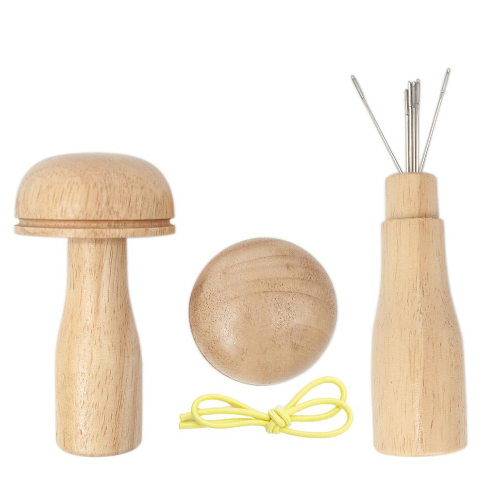 DIY Wooden Hole Mushroom Patchwork Kit Repair Knitting Crafts Needle Base Includes Accessories Fun and Colorful