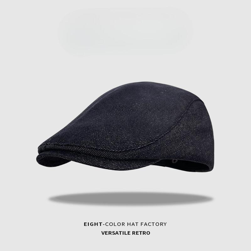 British Retro Denim Flat Top Hat  Casual and Versatile Light Plate Peaked Hat  Sun Visor  Small Newsboy Painter Hat