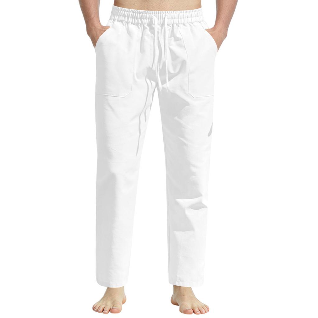 Men's Summer Casual Drawstring Slim Fit Cotton Linen Sports Pants