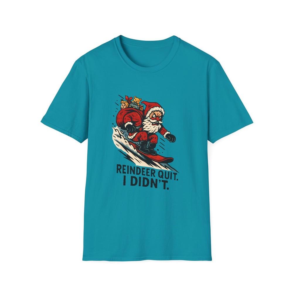 

Unisex Softstyle T-Shirt Santa Snowboarding Sack of Toys Funny Christmas Holiday 4XL
