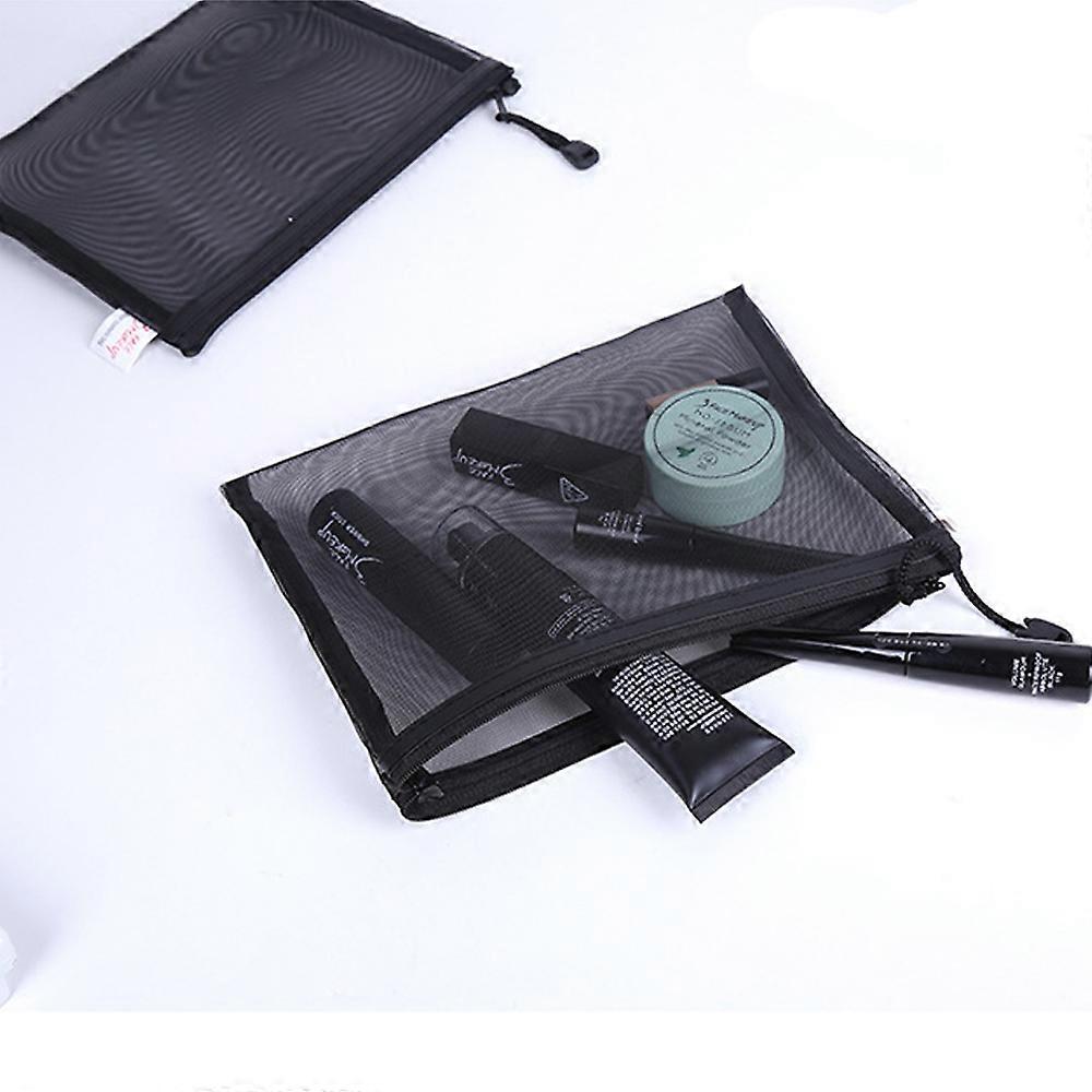 5PCS Black Zipper Lock Mesh Storage Bags Cosmetic Make Up Travel Organizer Bags