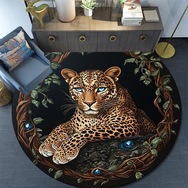 Runder Leoparden-Teppich, Teppich für Wohnzimmer, Schlafzimmer, Sofa, Spielzimmer-Dekor, Rutschfeste Fußmatte