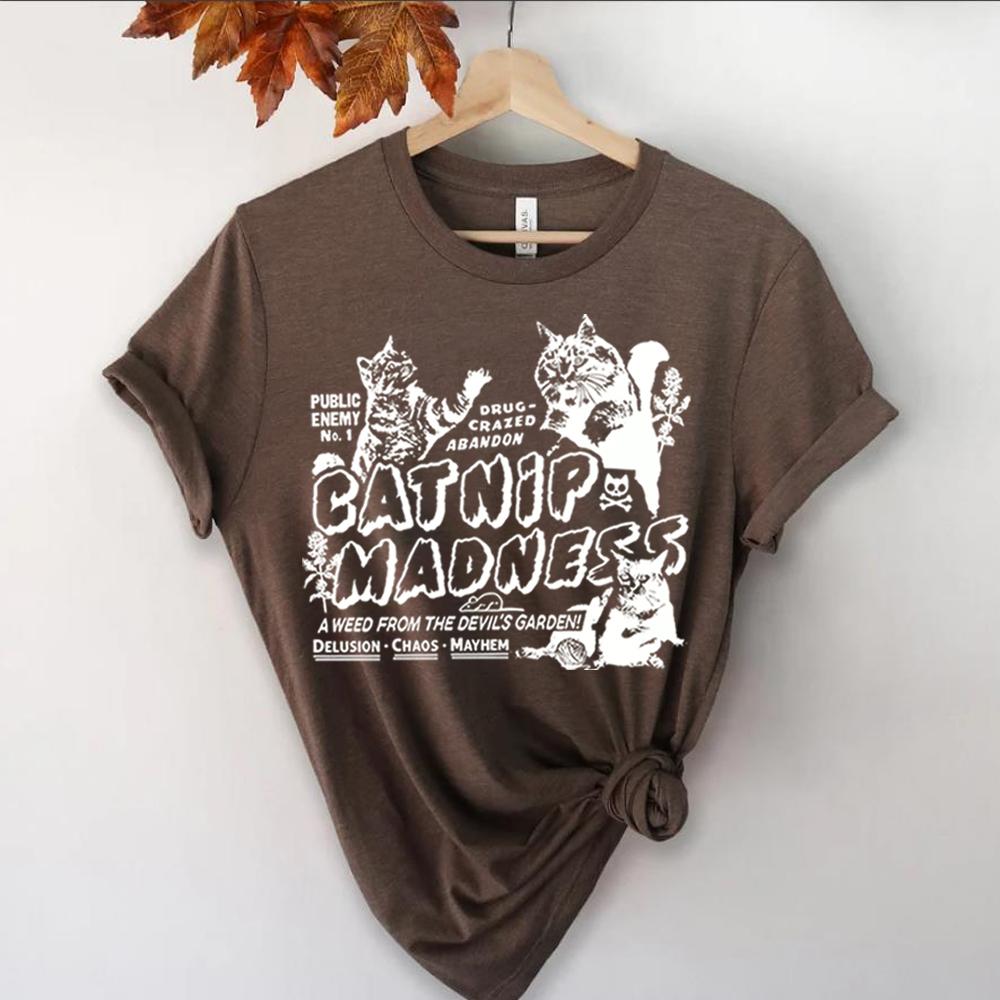 Funny Cat T Shirt Catnip Madness Cute Cat Shirts Funny Shirt with Cats Crazy Tee Cool Graphic T Shirts Vintage Kitten Tees