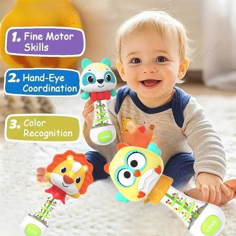 Cute Handheld Interactive Rattle Early Learning Toy for Infants, Enhans Grip & Motor Skills, Promotes Visual with Music Toy