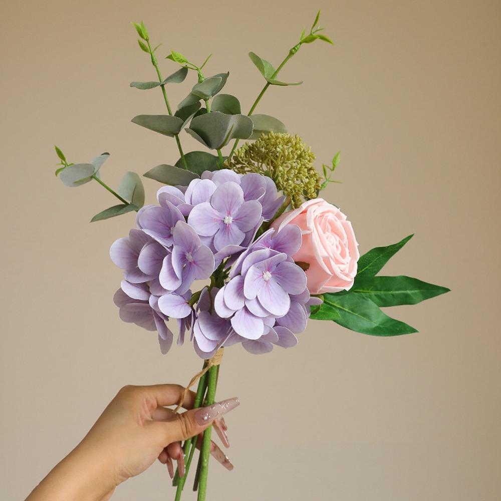 Plastic Artificial Hydrangea Rose Bouquet Luxury Fake Flower  Home Hotel Table Decor