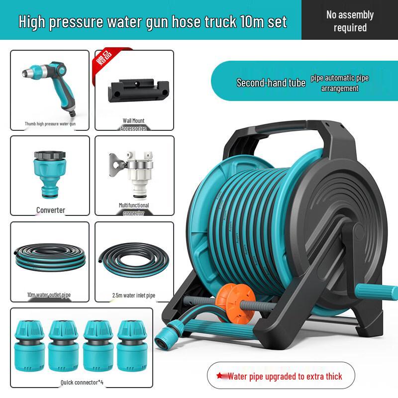 TLXT Car Wash High-Pressure Water Gun with 10m Hose Reel Set