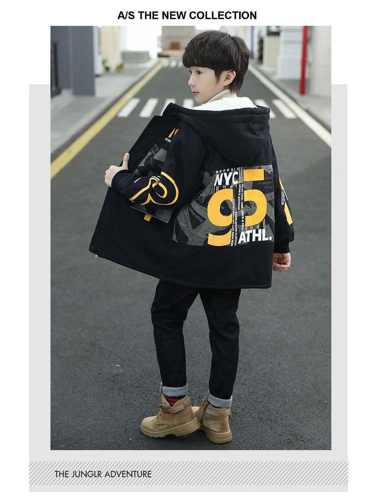 Boys' Thick Fleece-Lined Winter Coat - Cotton-Padded, Warm Fashion Jacket for Big Kids