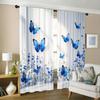 2PCS Digital Printed Curtains, White Blue Butterfly Floral, Fresh Pastoral Spring Style for Bedroom Living Room Home Decor